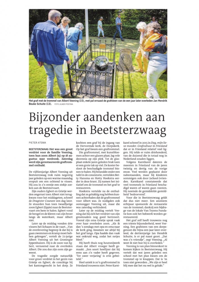 Onthulling graftrommel Beetsterzwaag 3 juli 2021